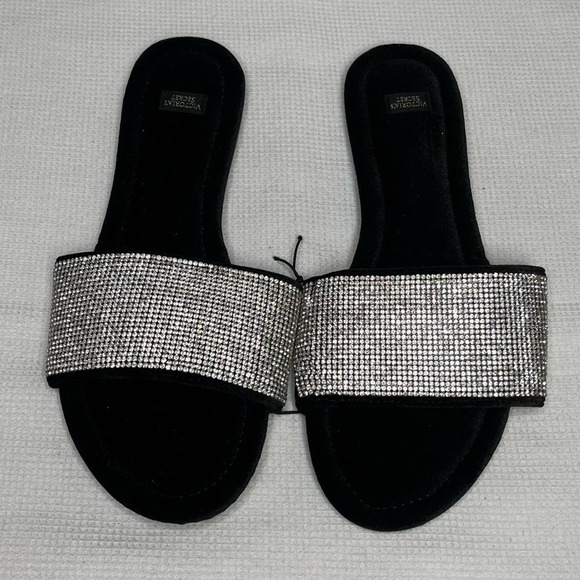 PINK Victoria's Secret Shoes - Victoria's Secret Rhinestone Bling Black Velvet Slide Size M